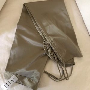 Gold satin finish pants with drawstring leg